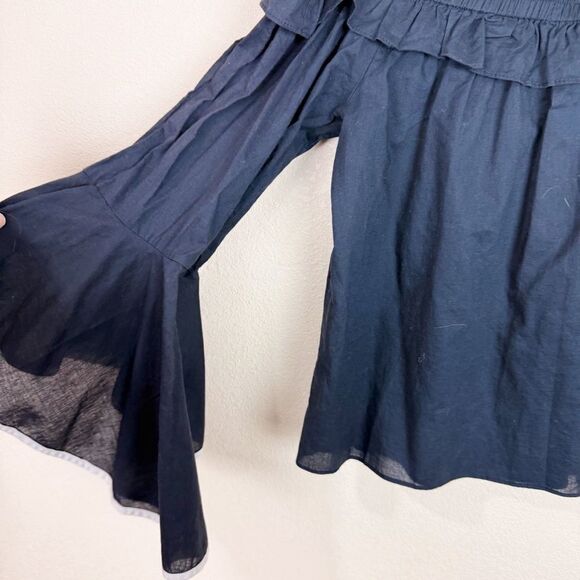 Misa Navy Off Shoulder Cotton Blouse Top Flared Sleeves Small - Picture 6 of 7